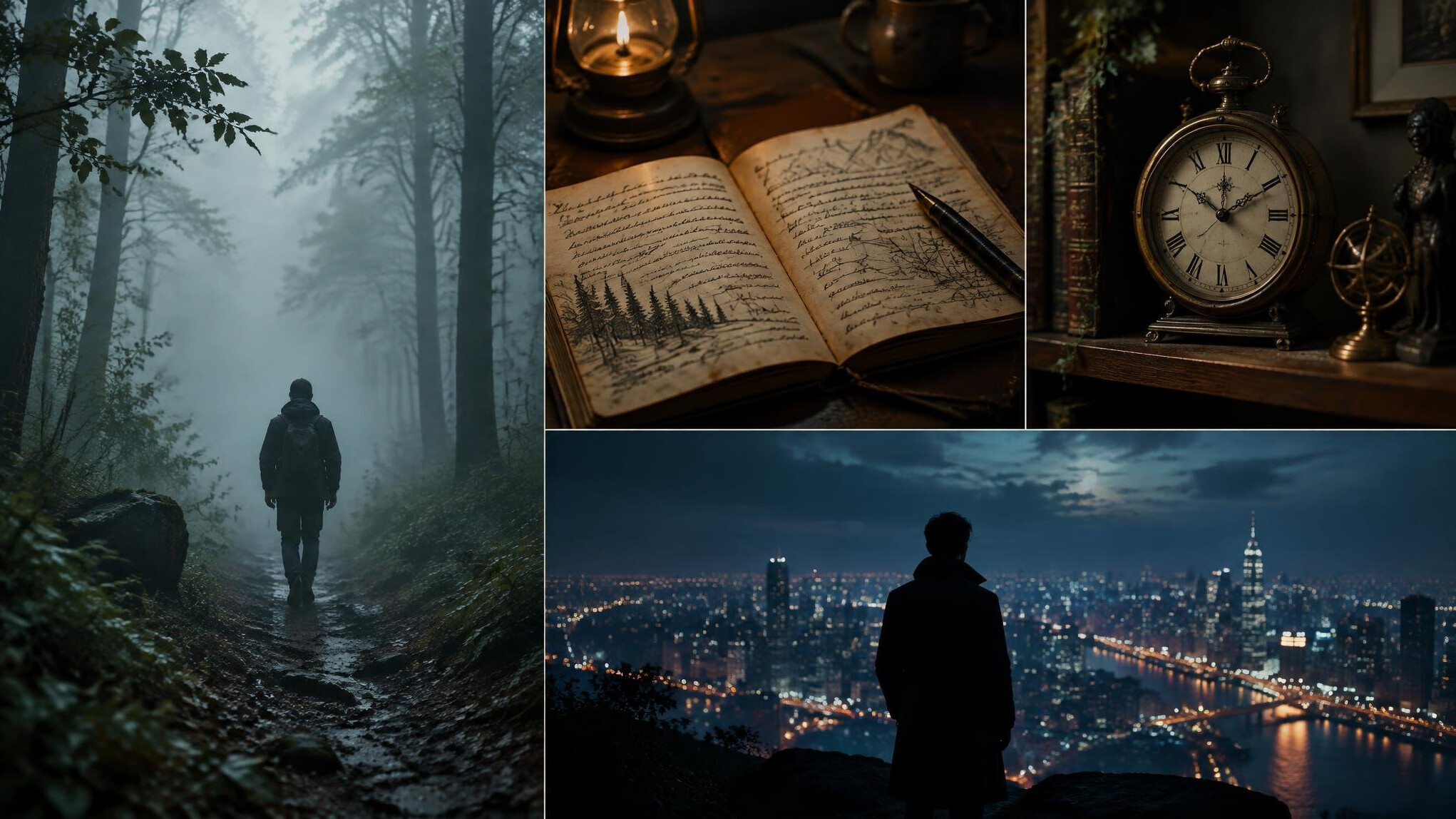person walking in misty forest