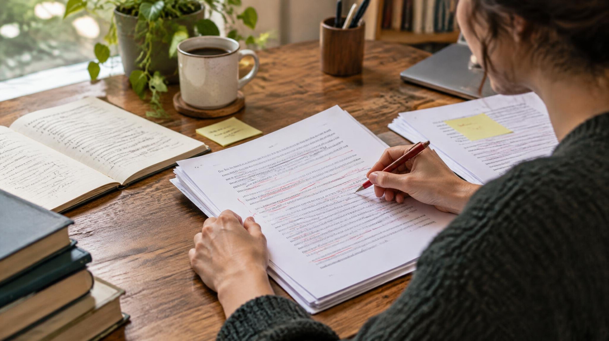 writer editing manuscript