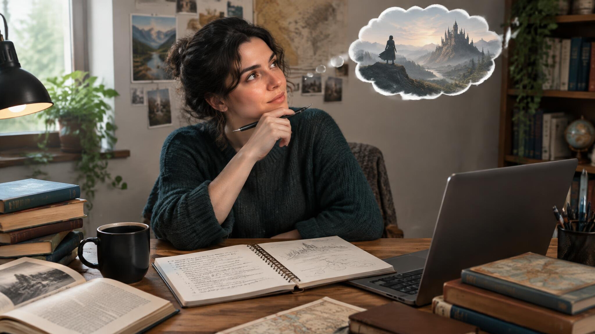 author writing at desk